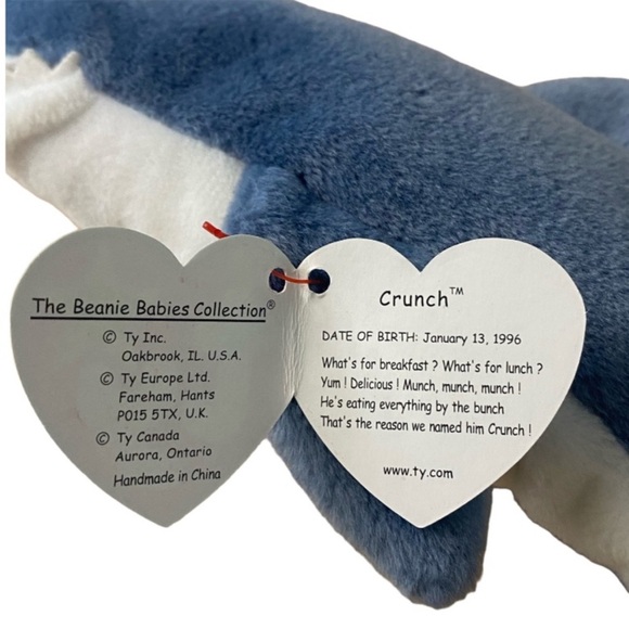 Ty Beanie Baby Crunch The Shark PVC pellets. - Picture 10 of 16
